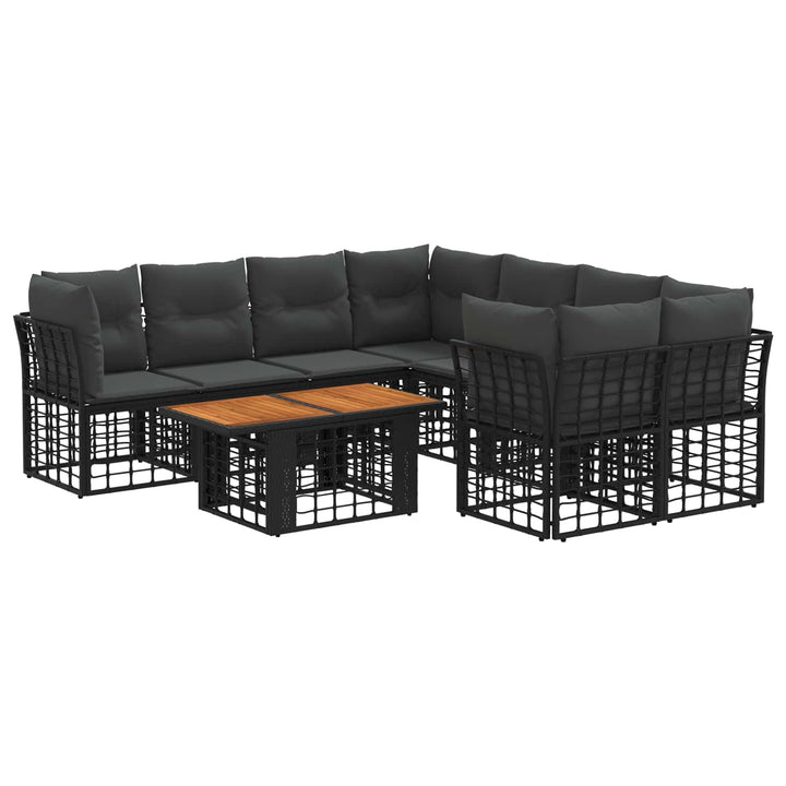 Havesofa Sæt 9 stk. Sort og Mørkegrå polyrattan