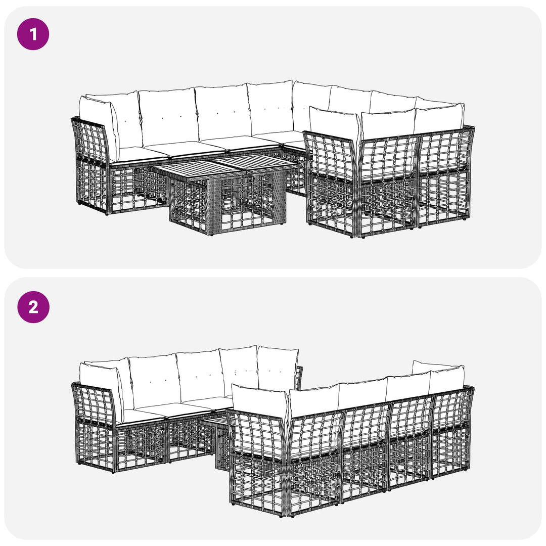 Havesofa Sæt 9 stk. Sort og Mørkegrå polyrattan