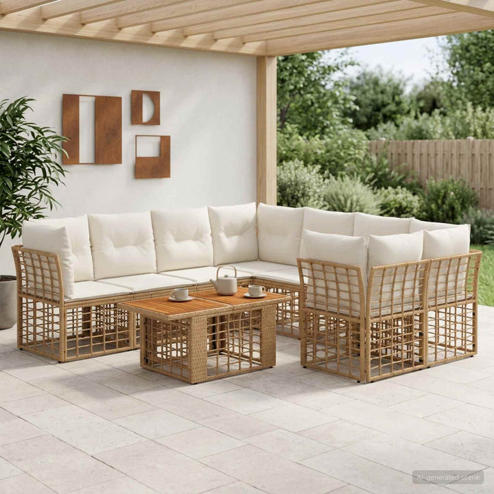 Havesofa Sæt 9 stk. Naturlig og Creme Hvid polyrattan