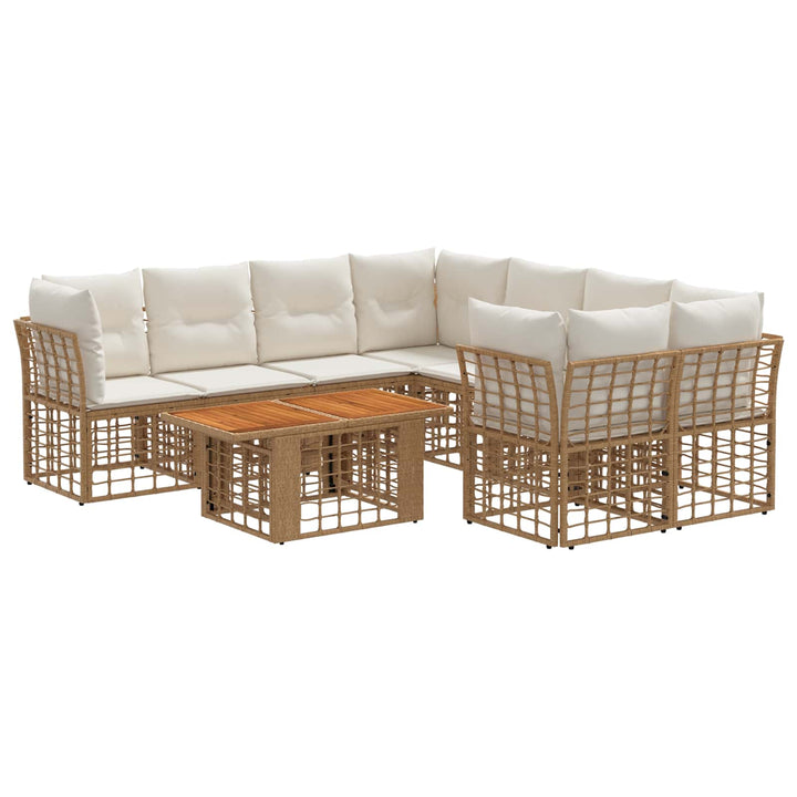 Havesofa Sæt 9 stk. Naturlig og Creme Hvid polyrattan