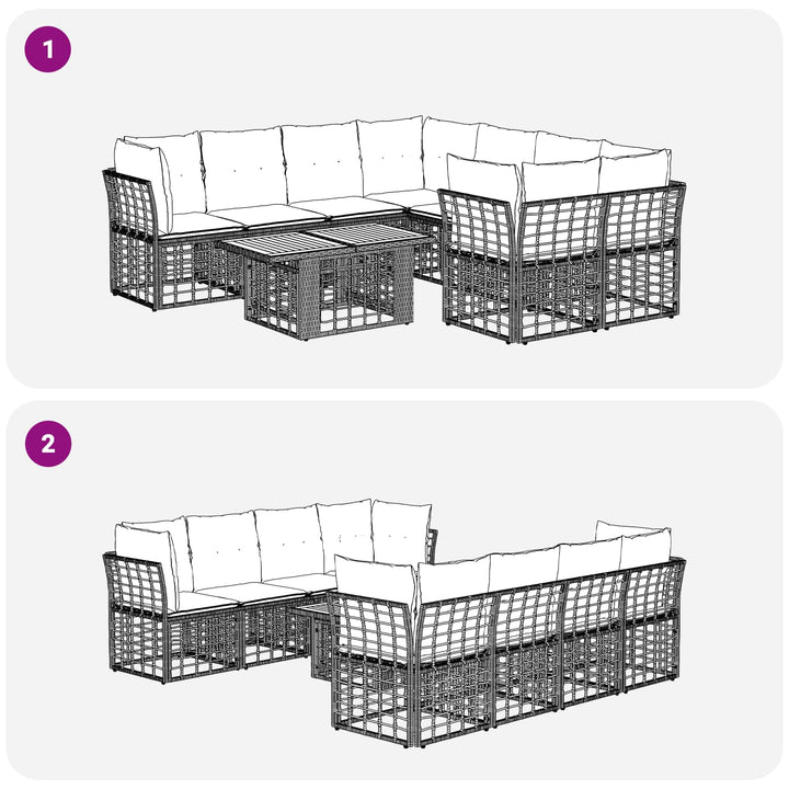 Havesofa Sæt 9 stk. Naturlig og Creme Hvid polyrattan