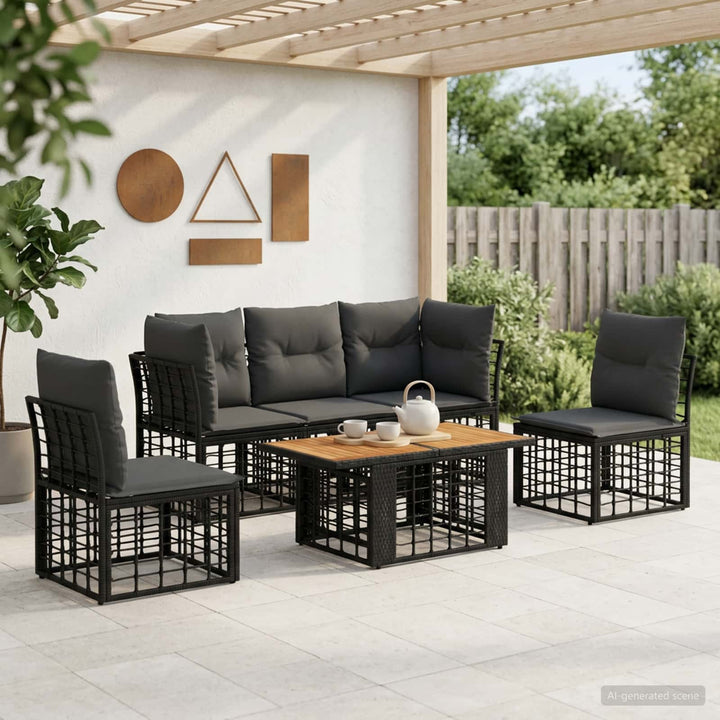 Havesofa Sæt 6 stk. Sort og Mørkegrå polyrattan