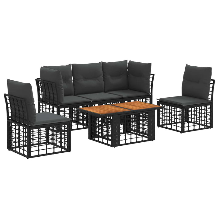 Havesofa Sæt 6 stk. Sort og Mørkegrå polyrattan