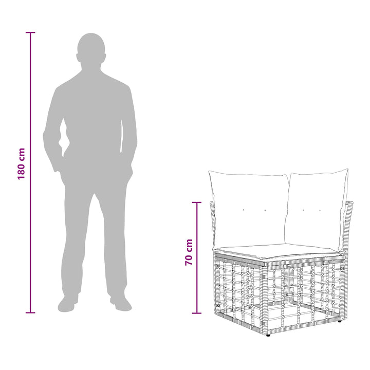 Havesofa Sæt 6 stk. Sort og Mørkegrå polyrattan