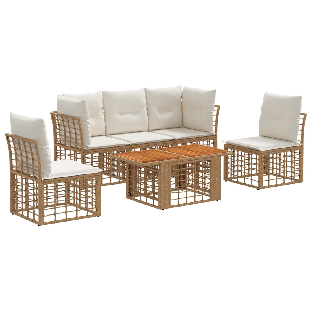 Havesofa Sæt 6 stk. Naturlig og Creme Hvid polyrattan