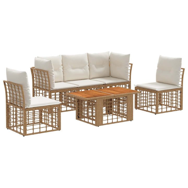 Havesofa Sæt 6 stk. Naturlig og Creme Hvid polyrattan
