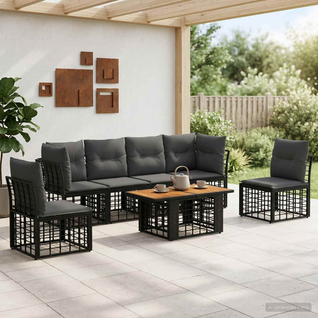 Havesofa Sæt 7 stk. Sort og Mørkegrå polyrattan