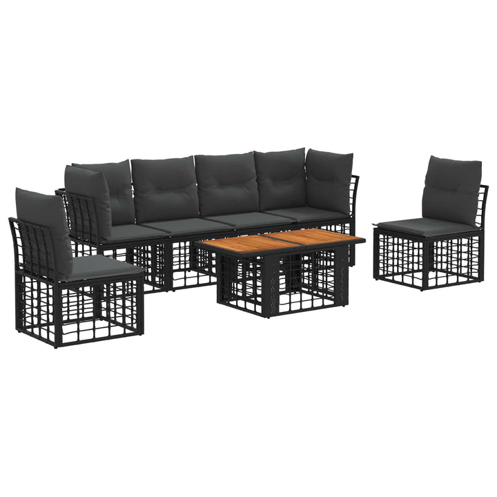 Havesofa Sæt 7 stk. Sort og Mørkegrå polyrattan