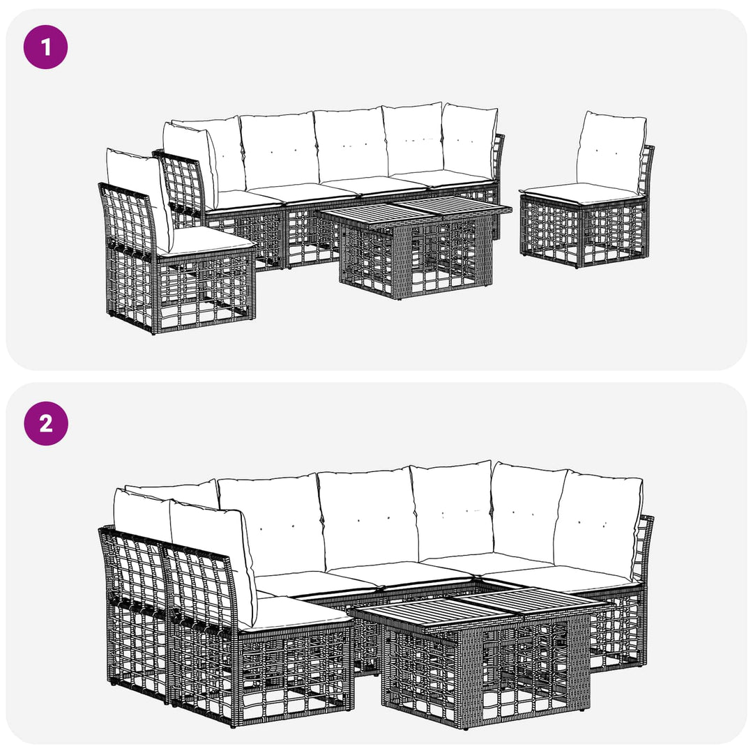 Havesofa Sæt 7 stk. Sort og Mørkegrå polyrattan