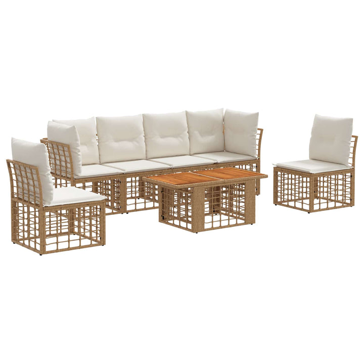Havesofa Sæt 7 stk. Naturlig og Creme Hvid polyrattan