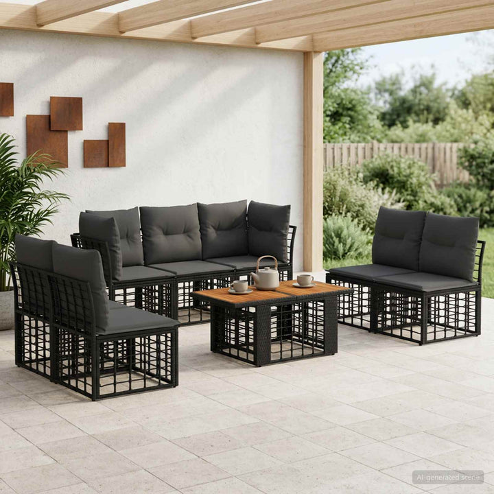 Havesofa Sæt 8 stk. Sort og Mørkegrå polyrattan