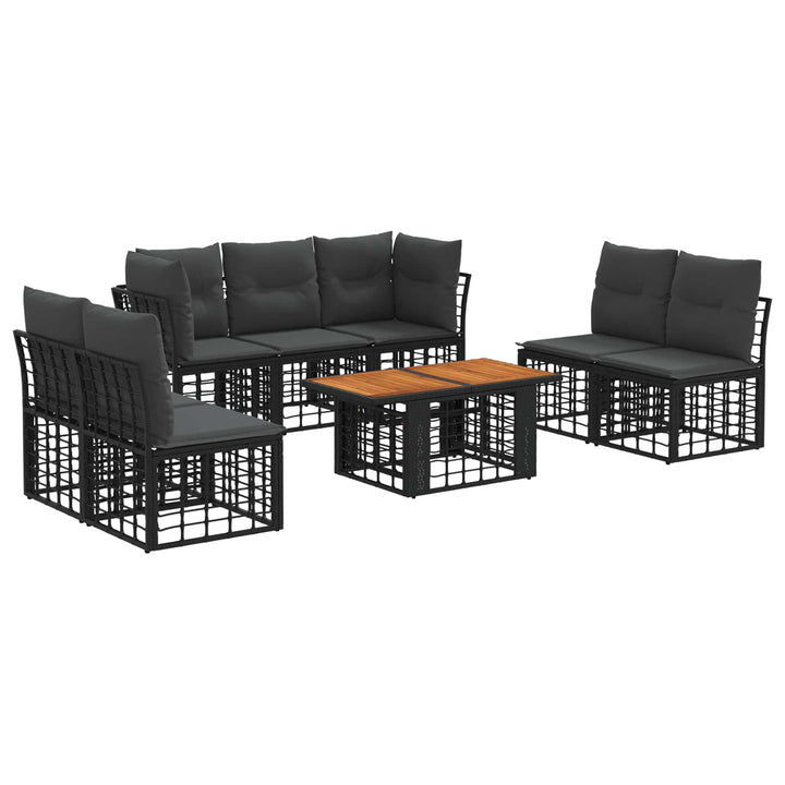 Havesofa Sæt 8 stk. Sort og Mørkegrå polyrattan