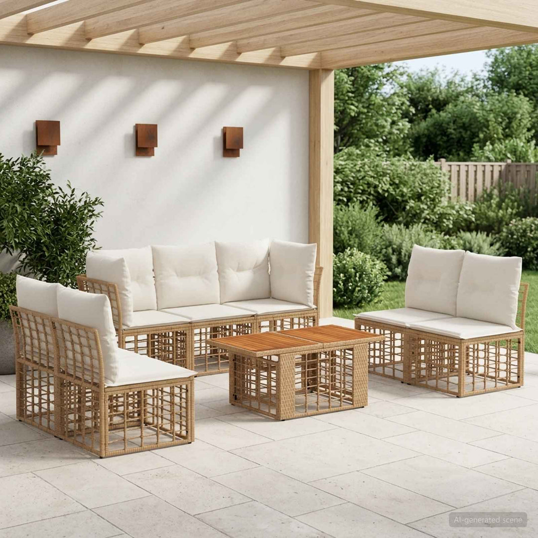 Havesofa Sæt 8 stk. Naturlig og Creme Hvid polyrattan