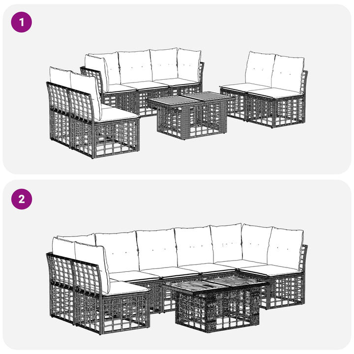 Havesofa Sæt 8 stk. Naturlig og Creme Hvid polyrattan