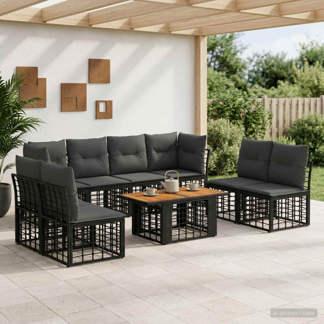 Havesofa Sæt 9 stk. Sort og Mørkegrå polyrattan