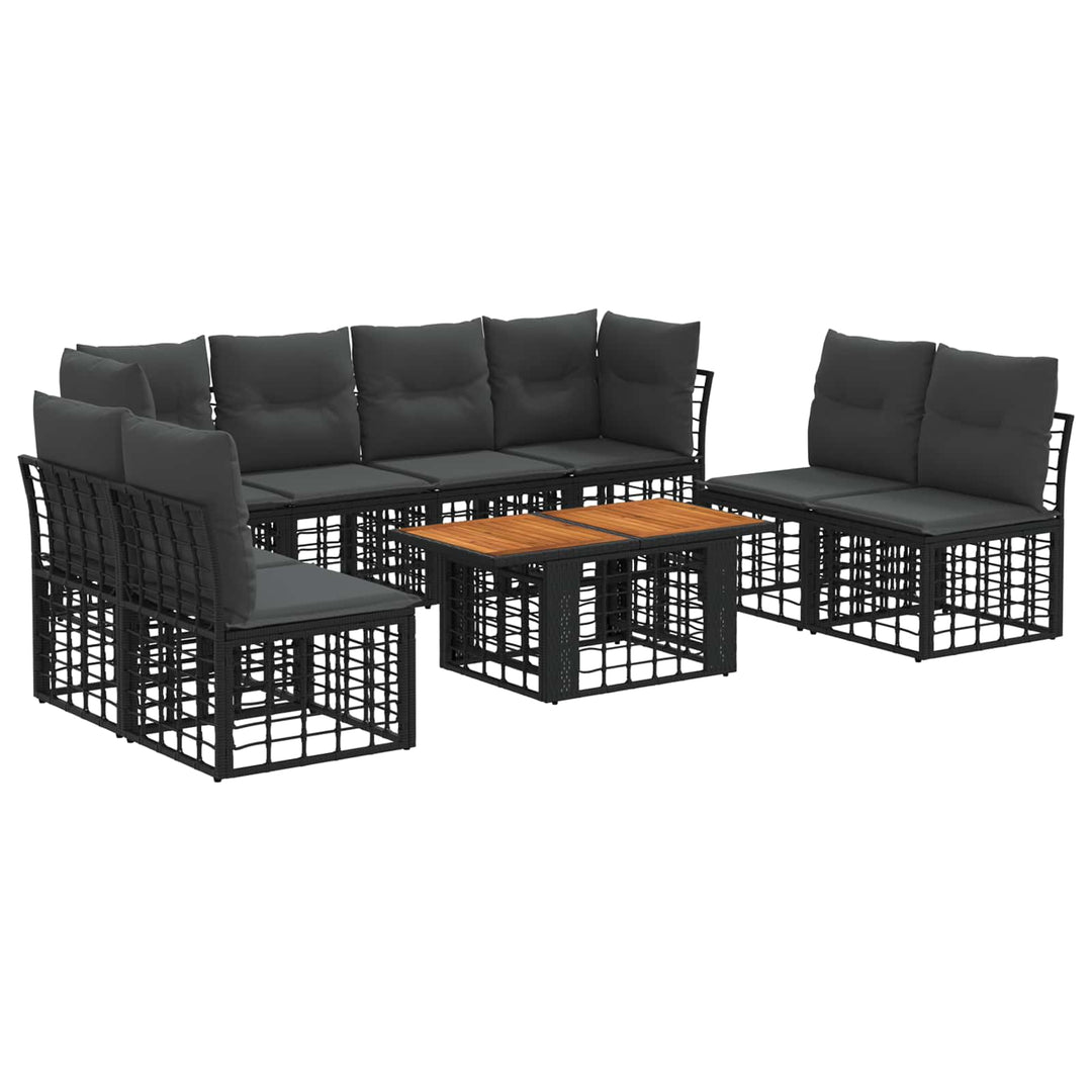 Havesofa Sæt 9 stk. Sort og Mørkegrå polyrattan