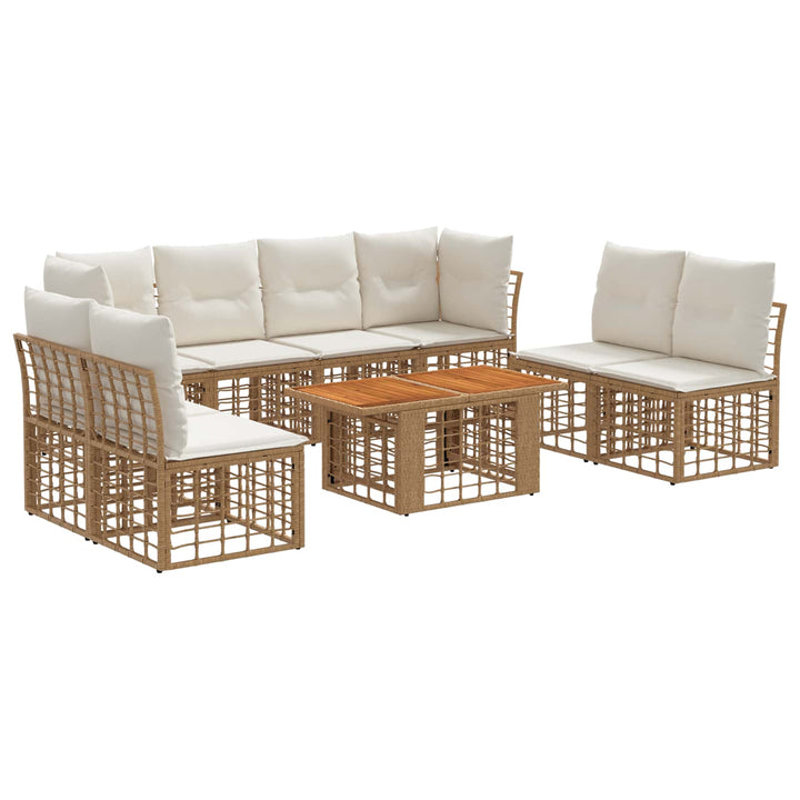 Havesofa Sæt 9 stk. Naturlig og Creme Hvid polyrattan