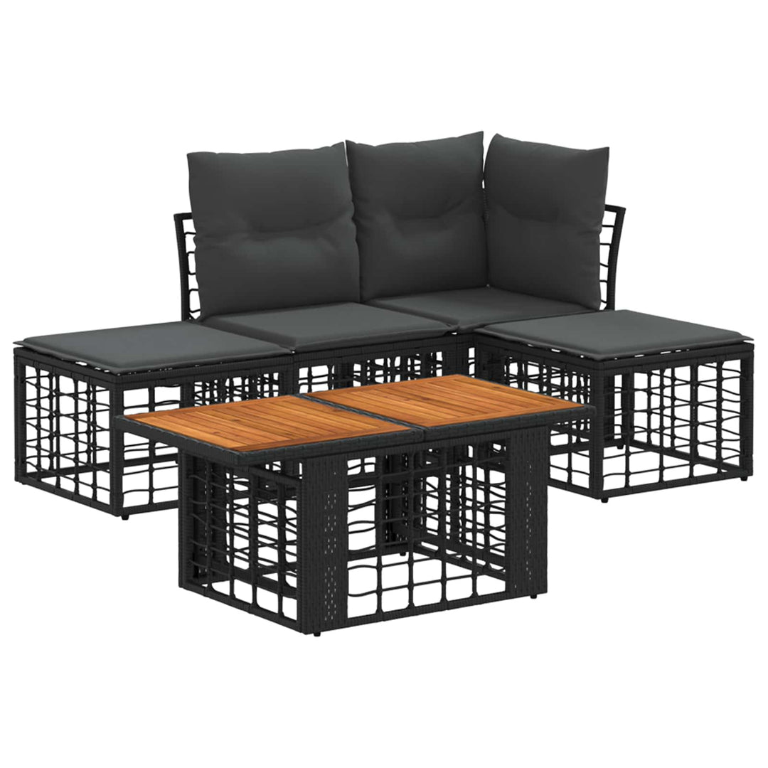 Havesofa Sæt 5 stk. Sort og Mørkegrå polyrattan