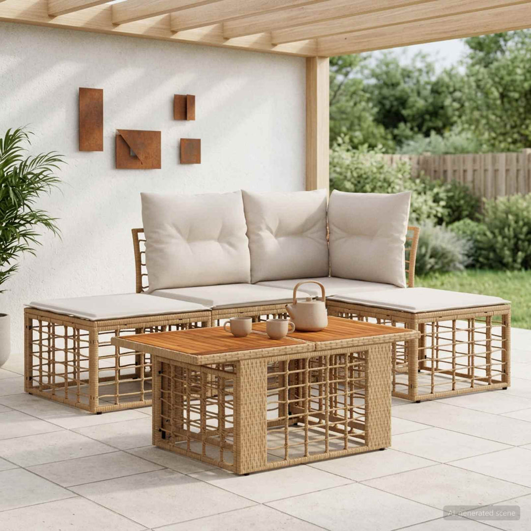 Havesofa Sæt 5 stk. Naturlig og Creme Hvid polyrattan