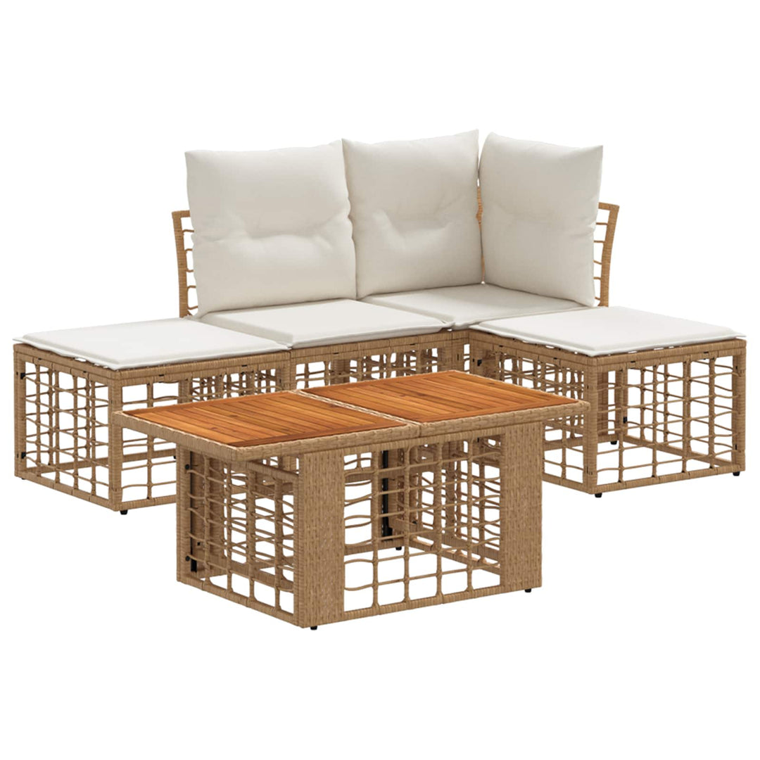 Havesofa Sæt 5 stk. Naturlig og Creme Hvid polyrattan