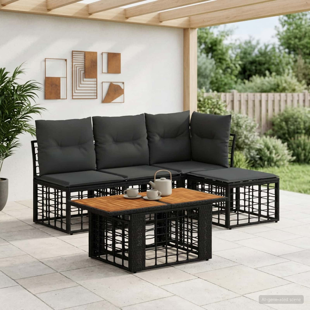 Havesofa Sæt 5 stk. Sort og Mørkegrå polyrattan