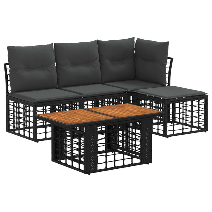 Havesofa Sæt 5 stk. Sort og Mørkegrå polyrattan