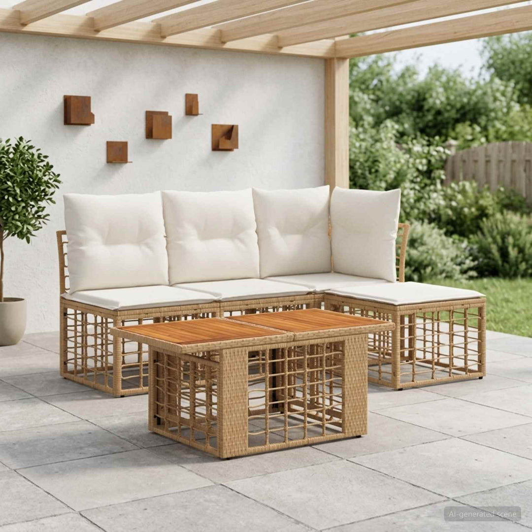 Havesofa Sæt 5 stk. Naturlig og Creme Hvid polyrattan