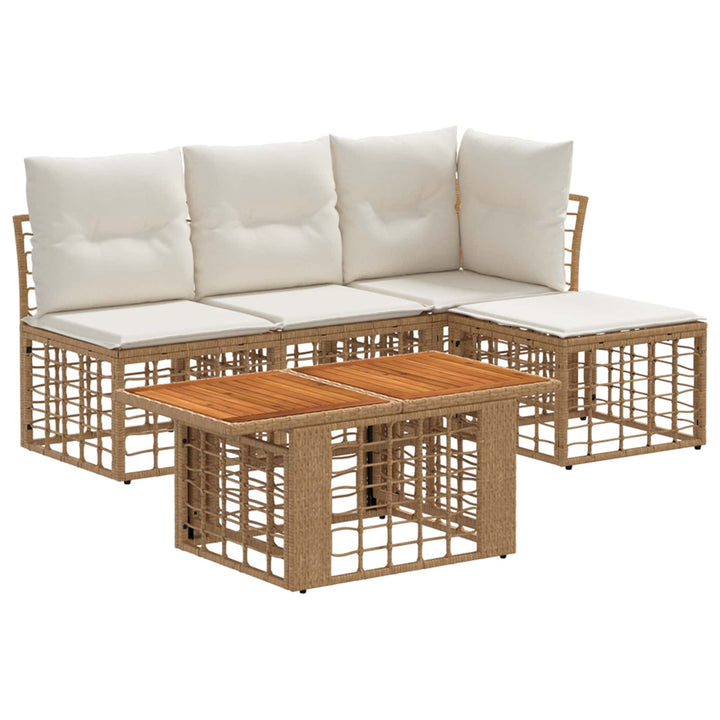 Havesofa Sæt 5 stk. Naturlig og Creme Hvid polyrattan