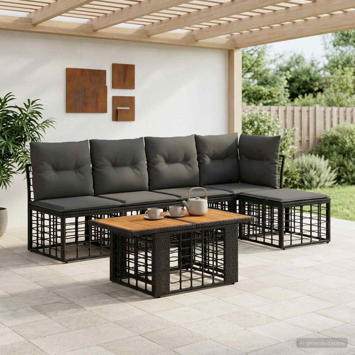 Havesofa Sæt 6 stk. Sort og Mørkegrå polyrattan