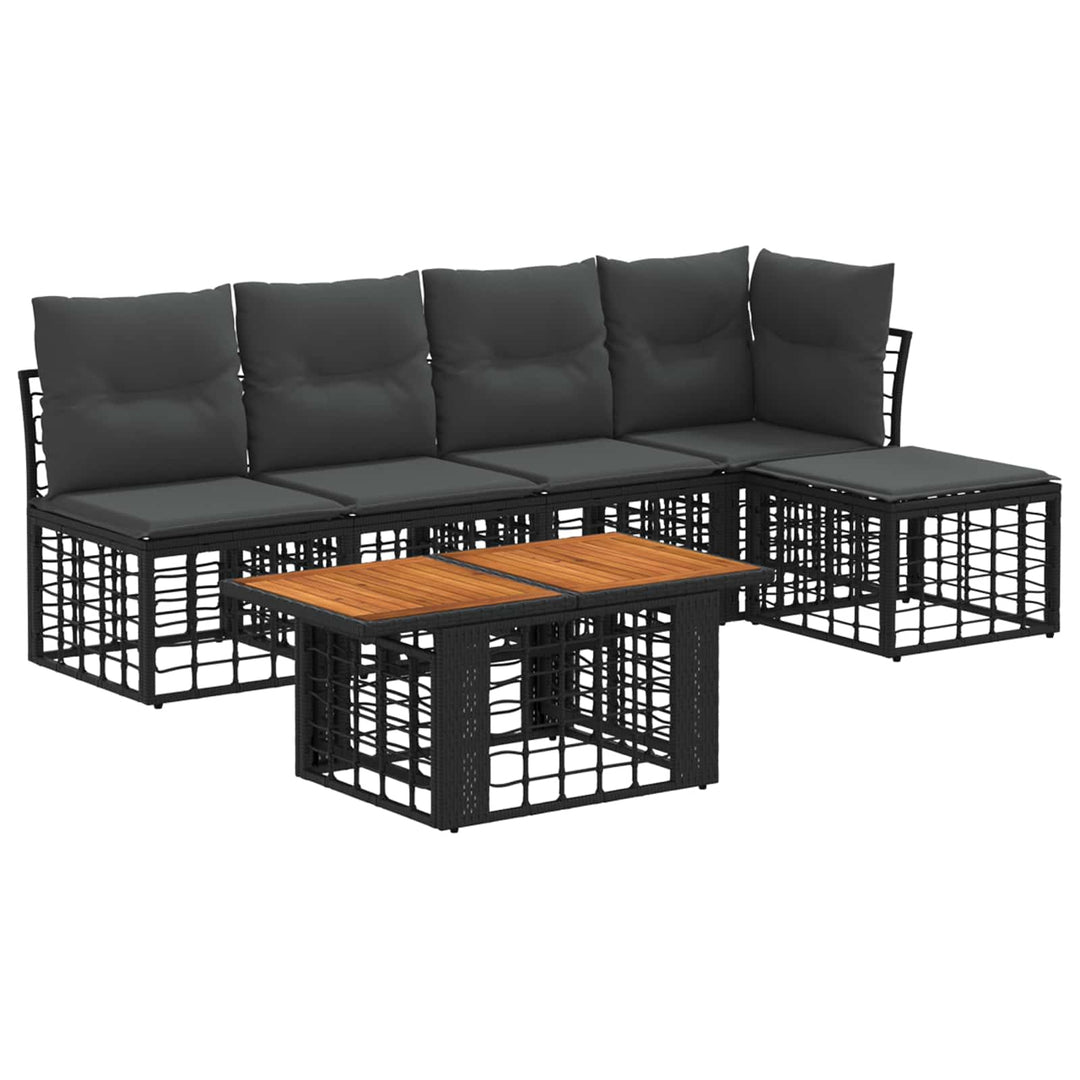 Havesofa Sæt 6 stk. Sort og Mørkegrå polyrattan