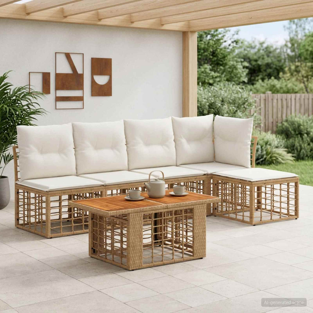Havesofa Sæt 6 stk. Naturlig og Creme Hvid polyrattan