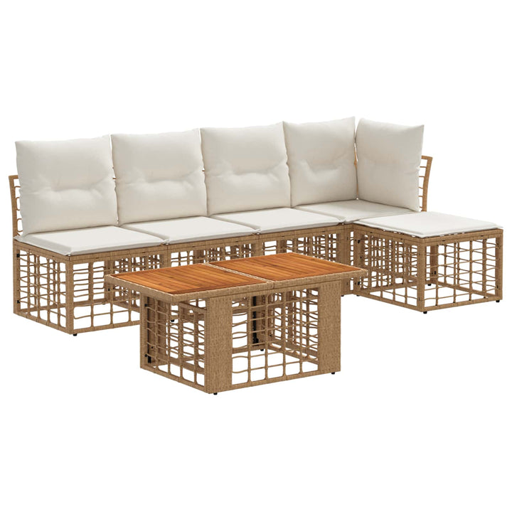 Havesofa Sæt 6 stk. Naturlig og Creme Hvid polyrattan