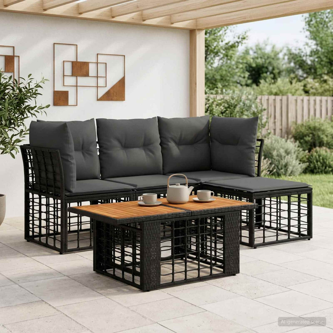 Havesofa Sæt 5 stk. Sort og Mørkegrå polyrattan