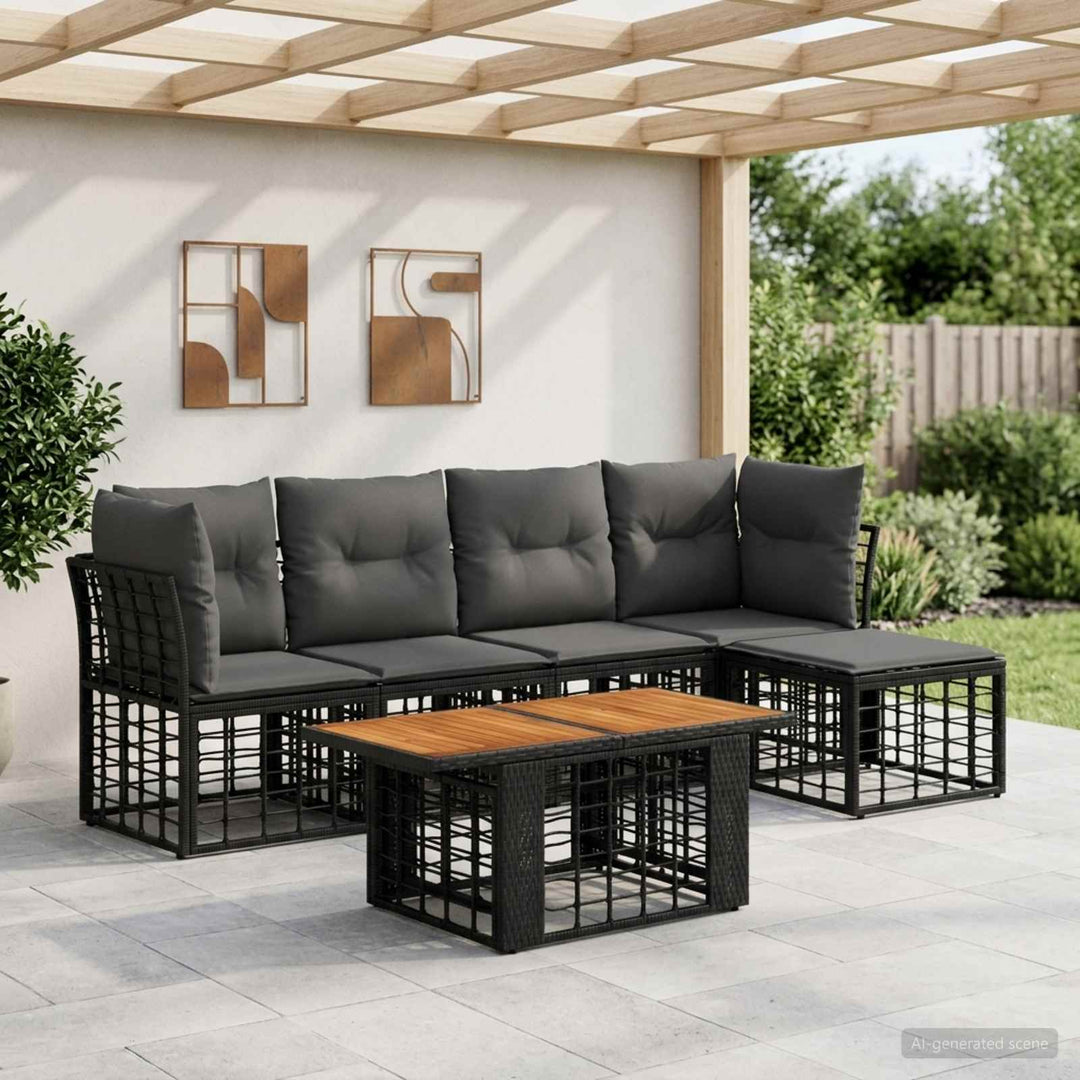 Havesofa Sæt 6 stk. Sort og Mørkegrå polyrattan