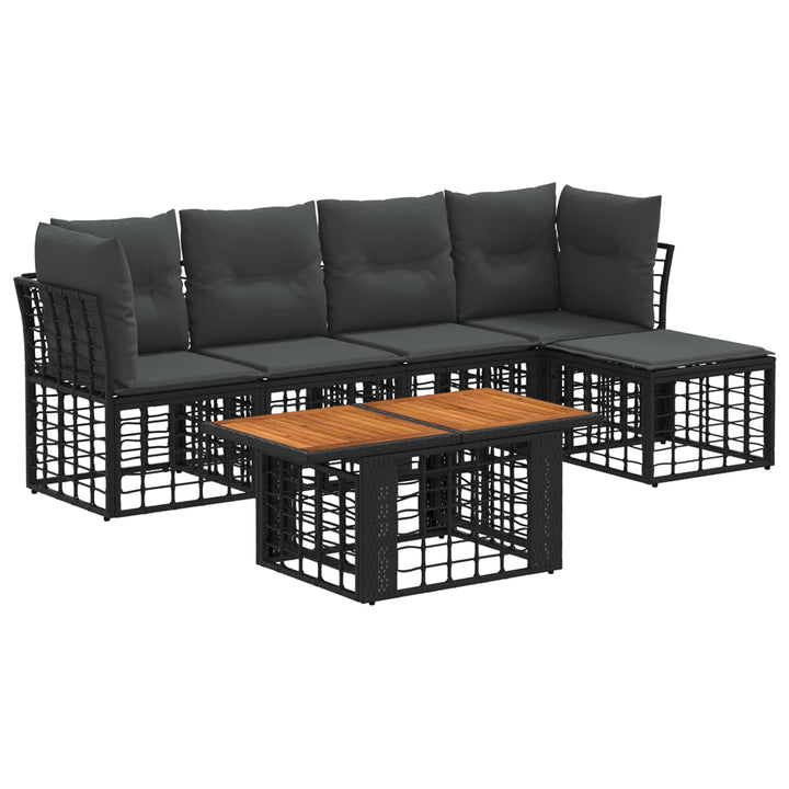 Havesofa Sæt 6 stk. Sort og Mørkegrå polyrattan