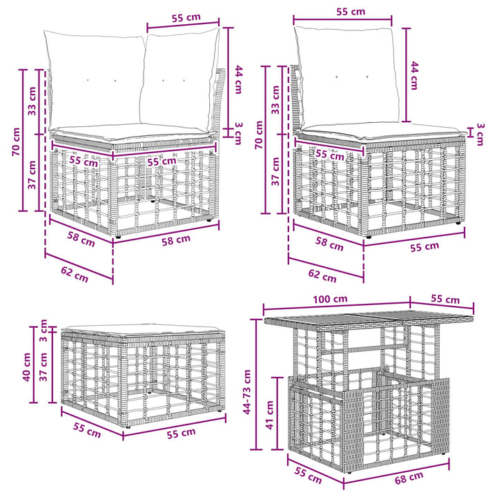 Havesofa Sæt 6 stk. Sort og Mørkegrå polyrattan