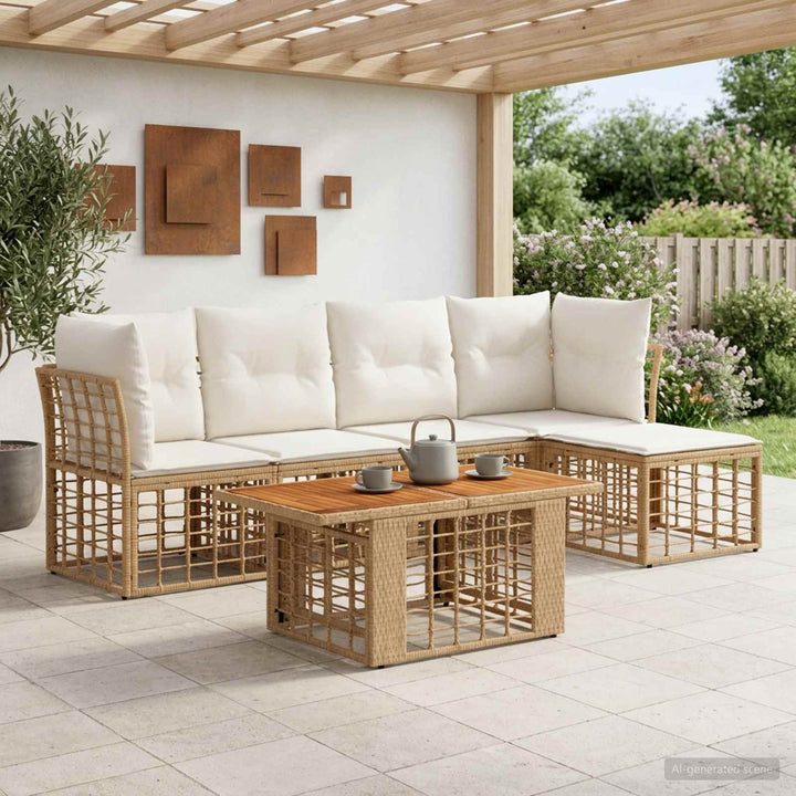 Havesofa Sæt 6 stk. Naturlig og Creme Hvid polyrattan