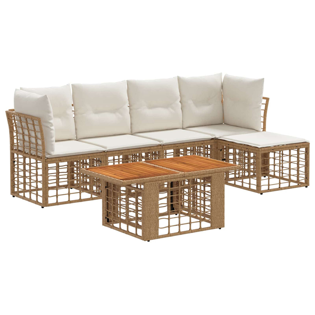 Havesofa Sæt 6 stk. Naturlig og Creme Hvid polyrattan