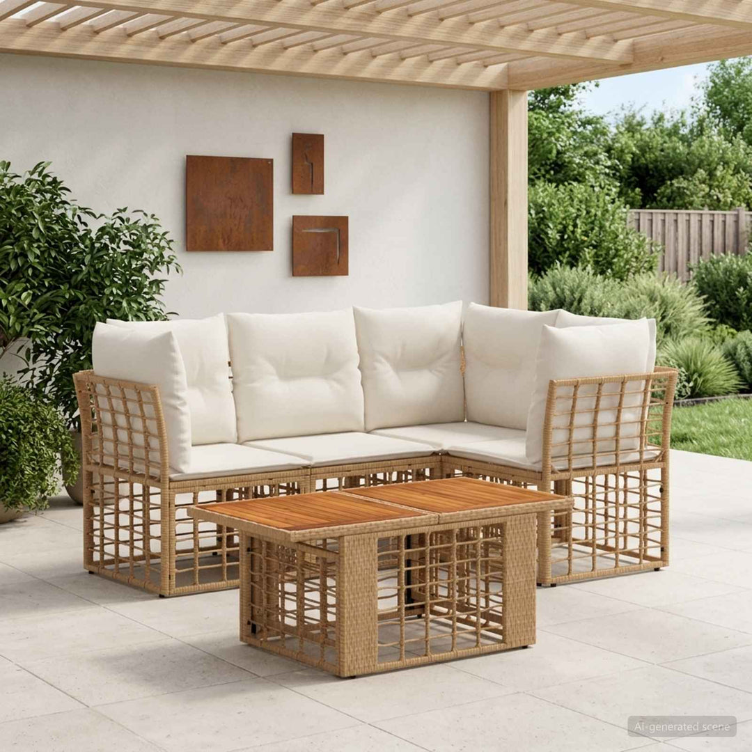 Havesofa Sæt 5 stk. Naturlig og Creme Hvid polyrattan