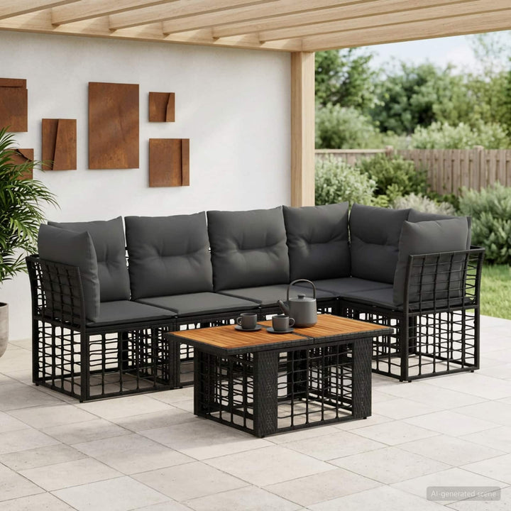Havesofa Sæt 6 stk. Sort og Mørkegrå polyrattan