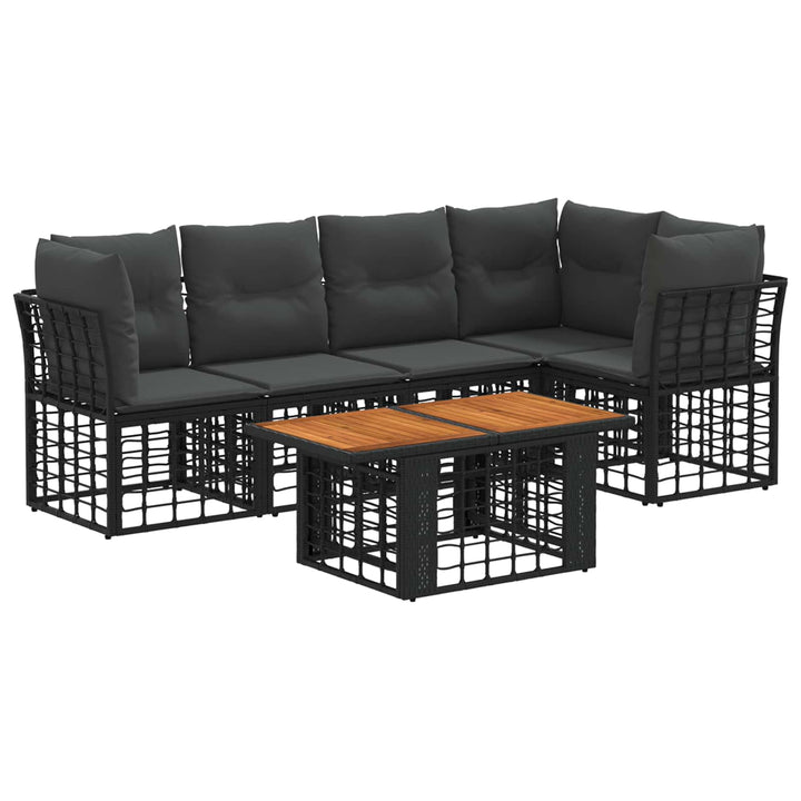 Havesofa Sæt 6 stk. Sort og Mørkegrå polyrattan