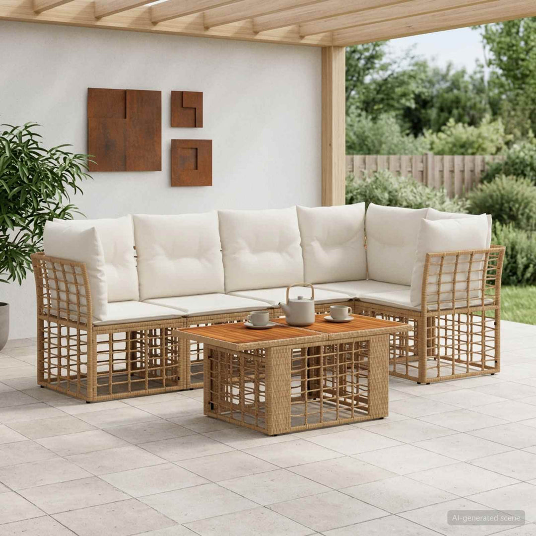 Havesofa Sæt 6 stk. Naturlig og Creme Hvid polyrattan