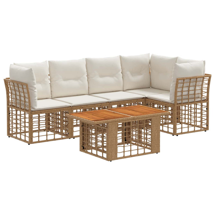 Havesofa Sæt 6 stk. Naturlig og Creme Hvid polyrattan