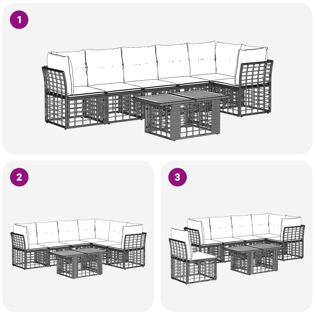 Havesofa Sæt 6 stk. Naturlig og Creme Hvid polyrattan