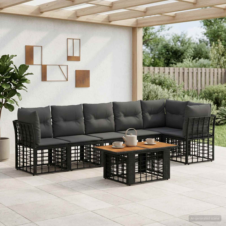 Havesofa Sæt 7 stk. Sort og Mørkegrå polyrattan