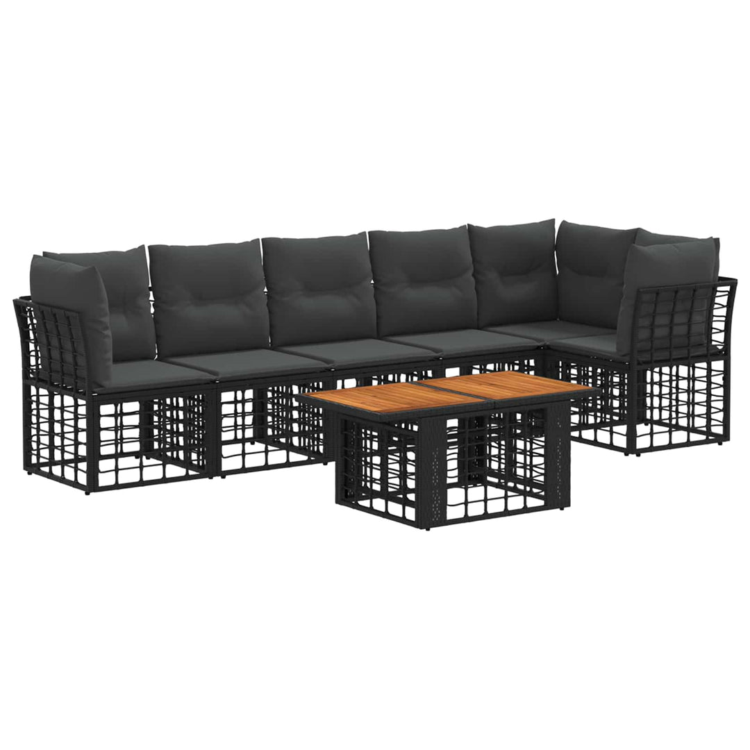 Havesofa Sæt 7 stk. Sort og Mørkegrå polyrattan