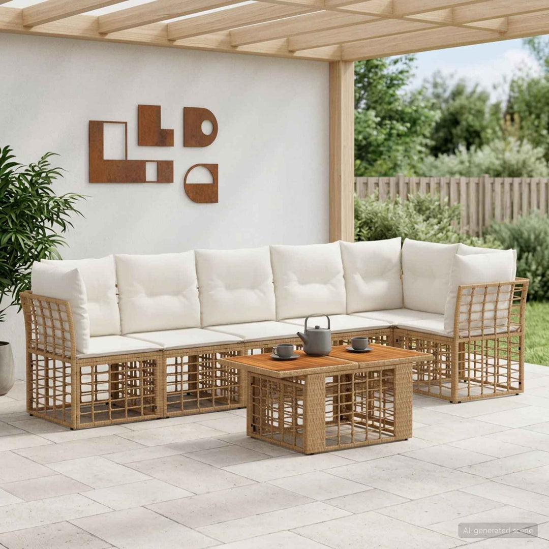 Havesofa Sæt 7 stk. Naturlig og Creme Hvid polyrattan