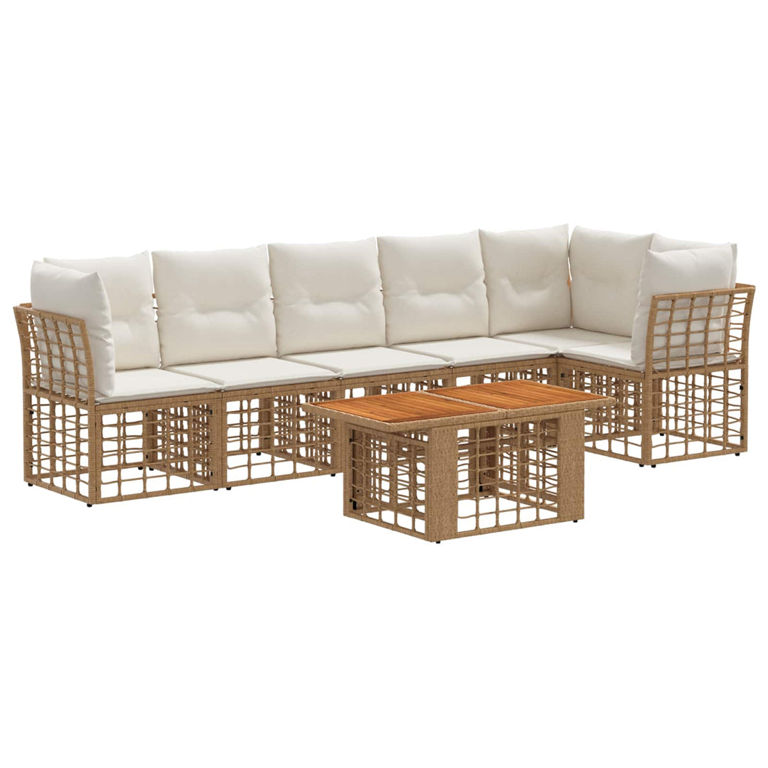 Havesofa Sæt 7 stk. Naturlig og Creme Hvid polyrattan