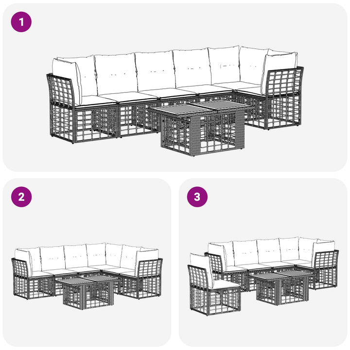 Havesofa Sæt 7 stk. Naturlig og Creme Hvid polyrattan
