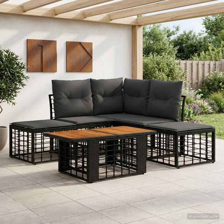 Havesofa Sæt 6 stk. Sort og Mørkegrå polyrattan